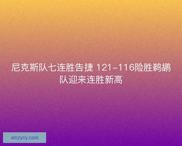 尼克斯队七连胜告捷 121-116险胜鹈鹕队迎来连胜新高